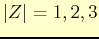$ \vert Z\vert=1, 2, 3$